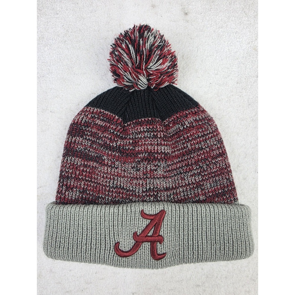 Alabama Crimson Tide Knit Beanie Hat 'A' Logo Cuffed Knit Pom Pom Gray/Crimson